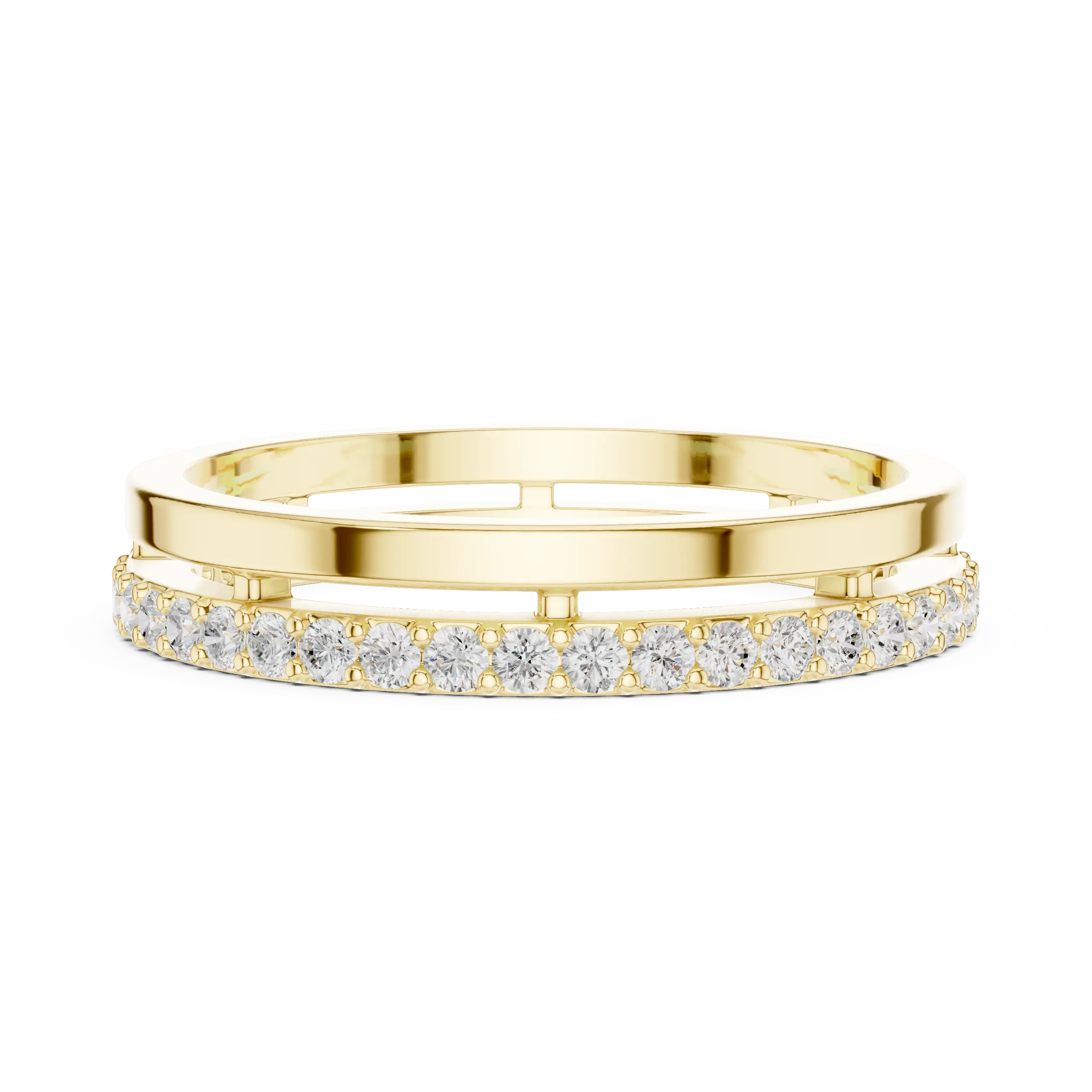 Top View: Round Diamond Ring with Pave Setting in 14k Yellow Gold - Lab Grown - Driona Jewels