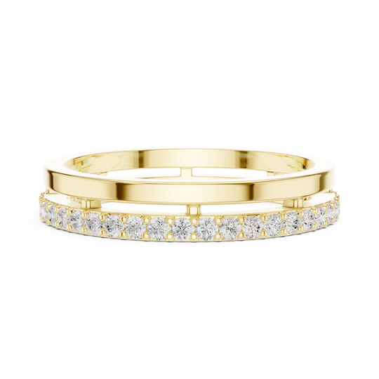 Top View: Round Diamond Ring with Pave Setting in 14k Yellow Gold - Lab Grown - Driona Jewels