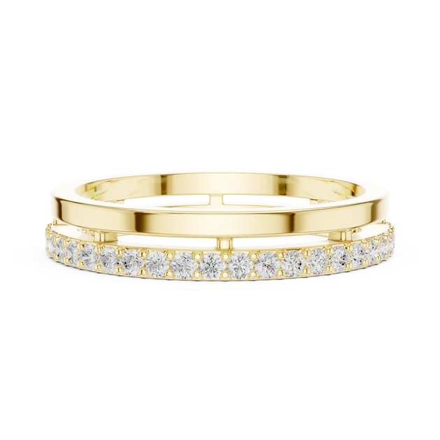 Top View: Round Diamond Ring with Pave Setting in 14k Yellow Gold - Lab Grown - Driona Jewels