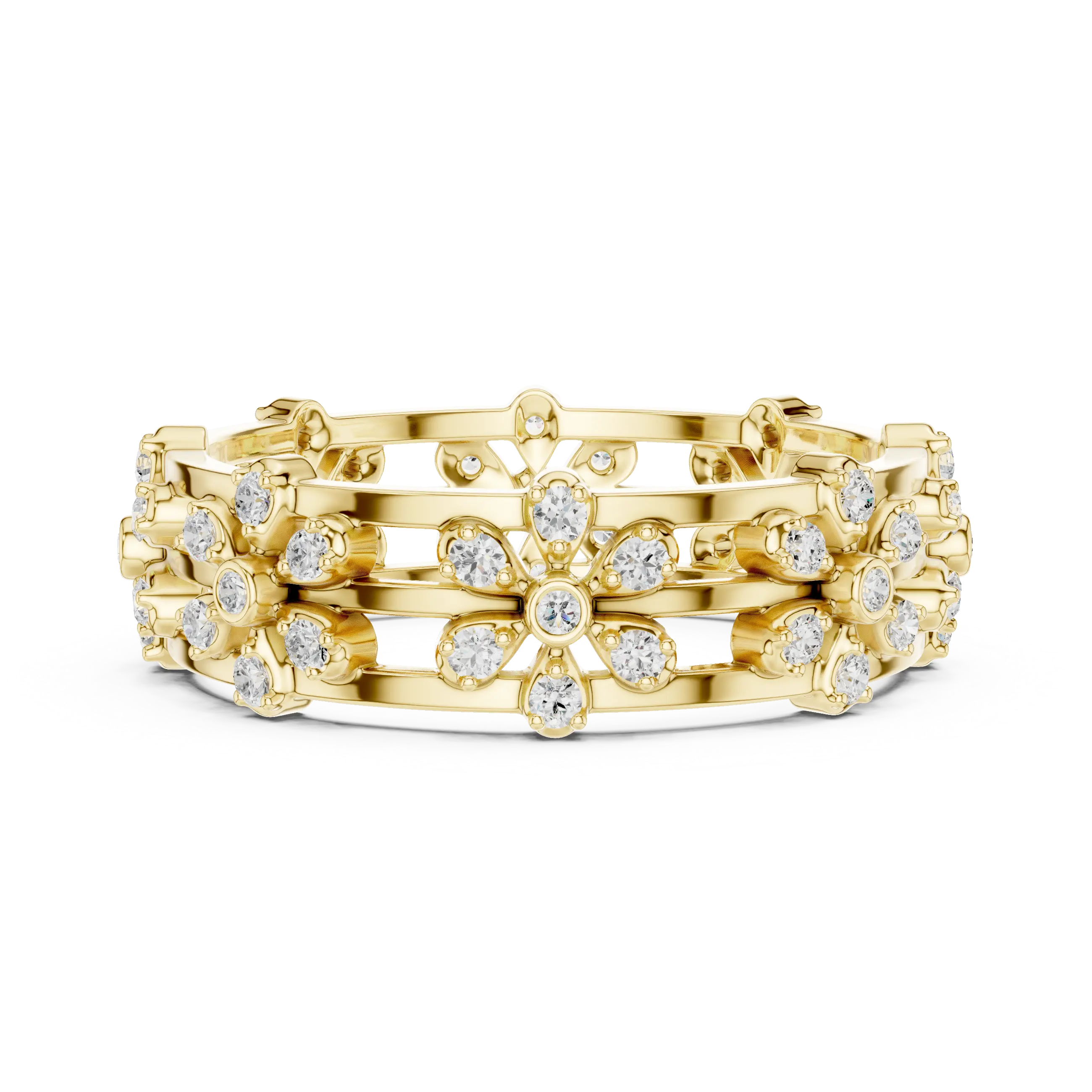 Top View: Round Diamond Ring with Pave Setting in 14k Yellow Gold - Lab Grown - Driona Jewels
