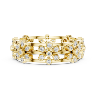 Top View: Round Diamond Ring with Pave Setting in 14k Yellow Gold - Lab Grown - Driona Jewels