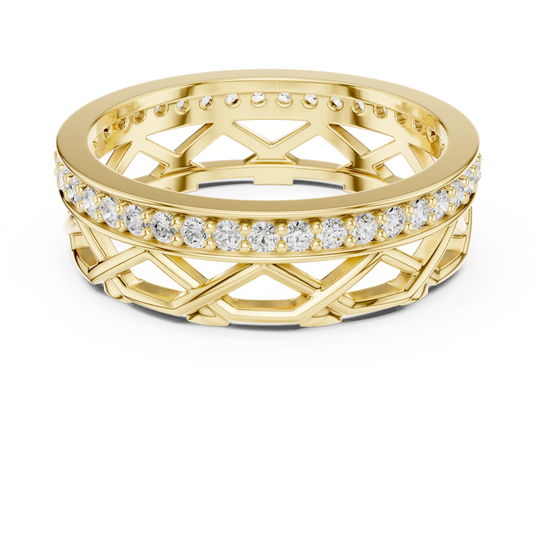 Top View: Round Diamond Ring with Pave Setting in 14k Yellow Gold - Lab Grown - Driona Jewels