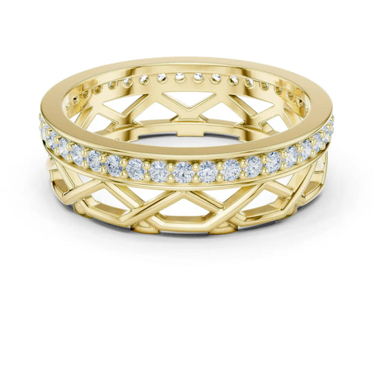 Top View: Round Diamond Ring with Pave Setting in 14k Yellow Gold - Lab Grown - Driona Jewels
