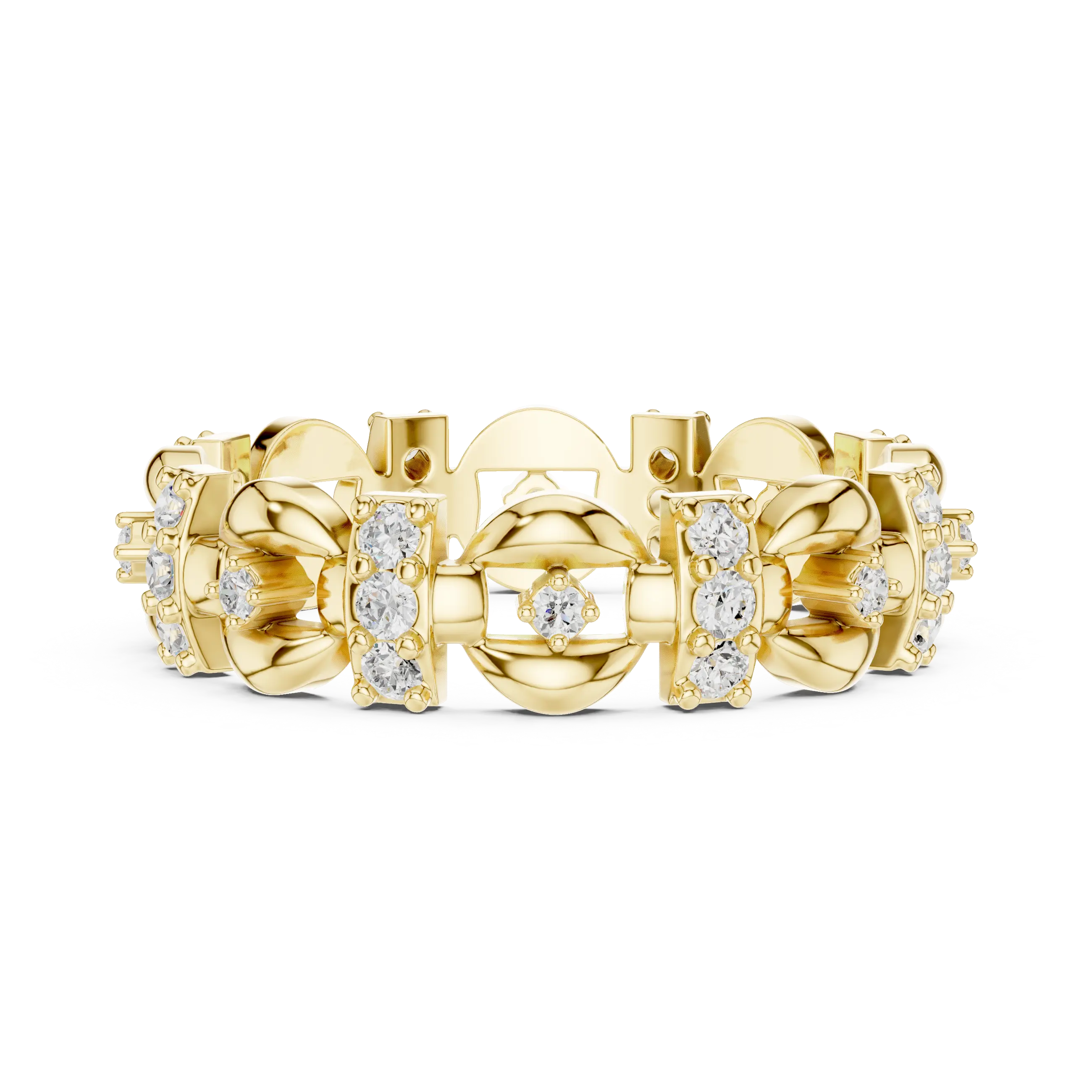 Top View: Round Diamond Ring with Pave Setting in 14k Yellow Gold - Lab Grown - Driona Jewels