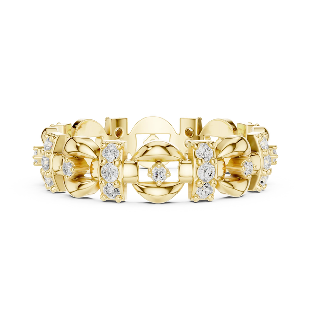 Top View: Round Diamond Ring with Pave Setting in 14k Yellow Gold - Lab Grown - Driona Jewels