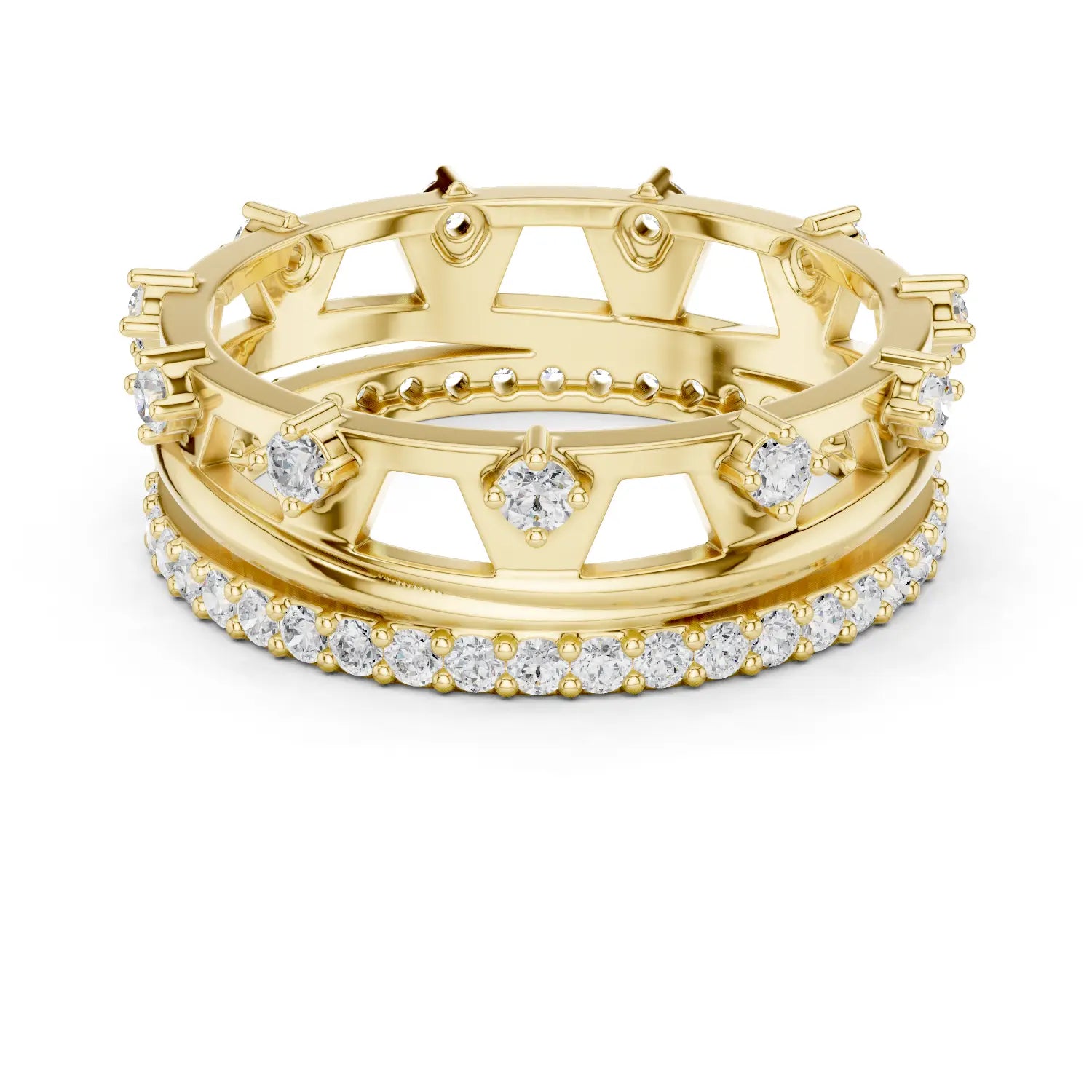 Top View: Round Diamond Ring with Pave Setting in 14k Yellow Gold - Lab Grown - Driona Jewels