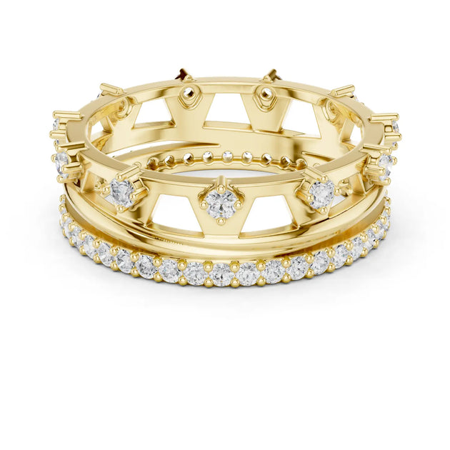 Top View: Round Diamond Ring with Pave Setting in 14k Yellow Gold - Lab Grown - Driona Jewels