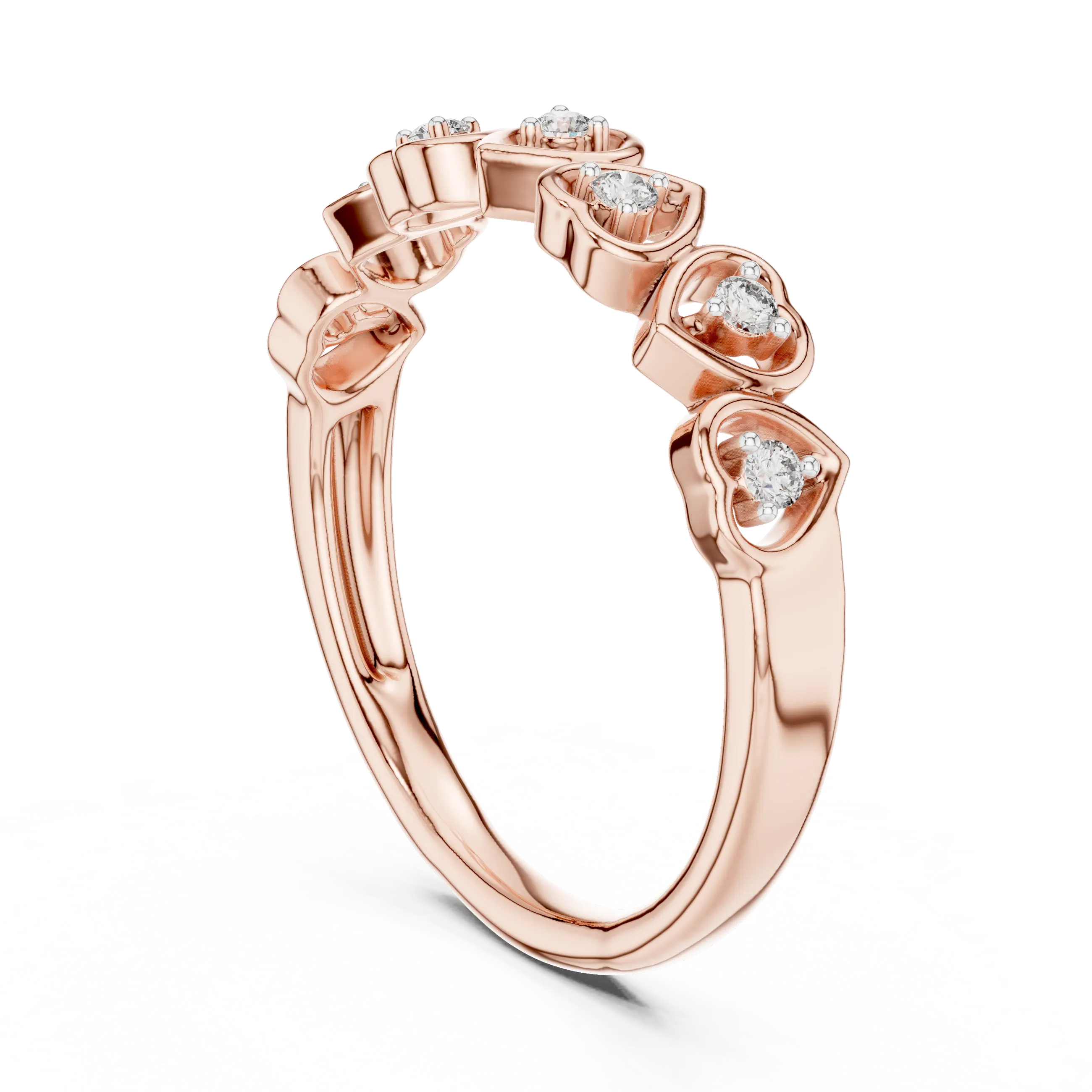Angle view: Round Diamond Ring with Prong Heart Setting in 14K Rose Gold – Lab Grown – Driona Jewels
