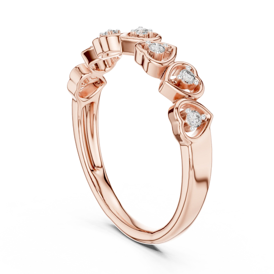 Angle view: Round Diamond Ring with Prong Heart Setting in 14K Rose Gold – Lab Grown – Driona Jewels
