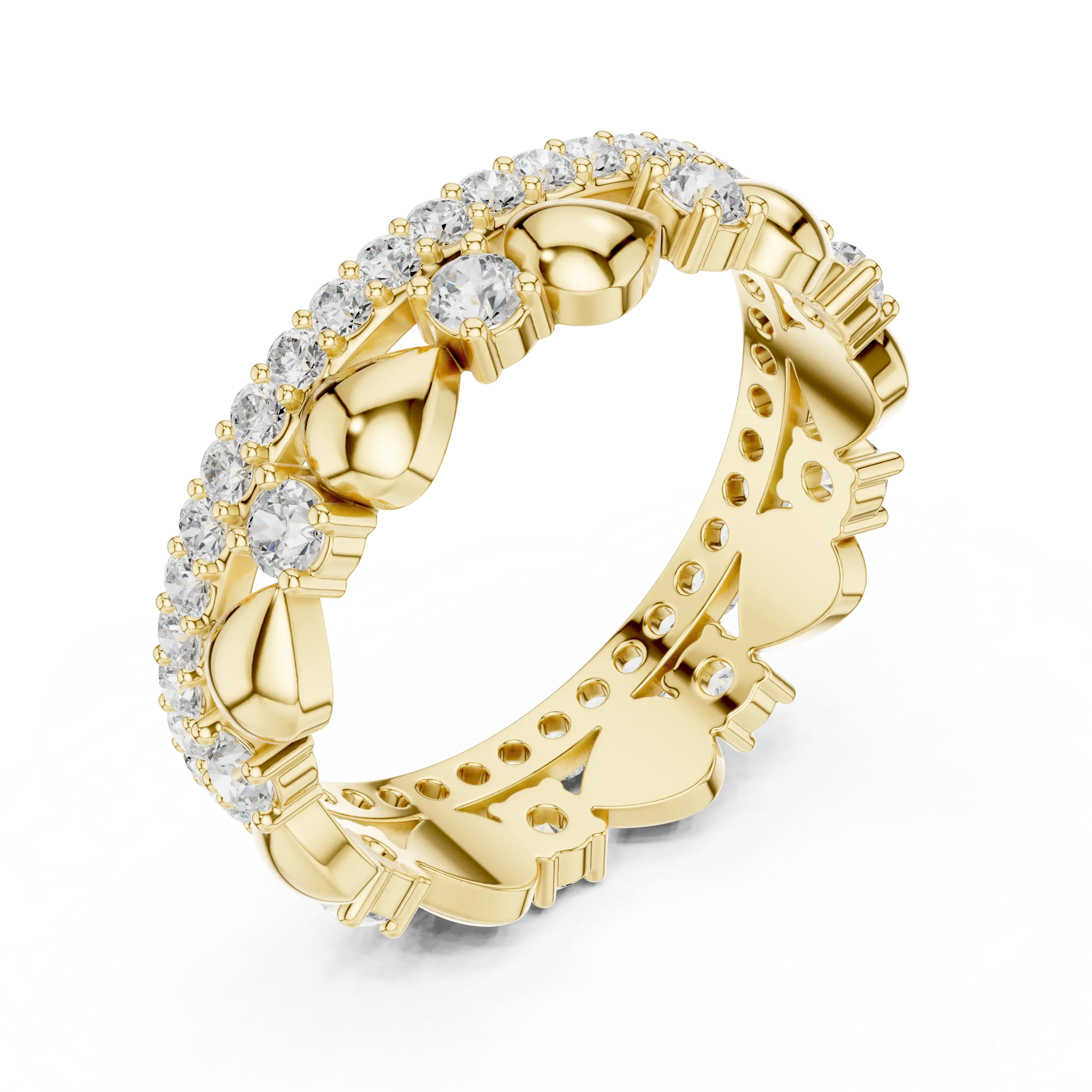 Three-quarter-view: Round Diamond Ring with Prong Setting in 14k Yellow Gold - Lab Grown - Driona Jewels