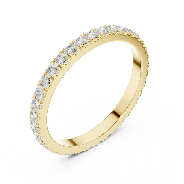 Angle View: Round Diamond Ring with Scallop Pave Setting in 14K Yellow Gold – Lab Grown – Driona Jewels
