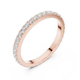 Angle View: Round Diamond Ring with Shared Prong Setting in 14k Rose Gold – Lab Grown – Driona Jewels
