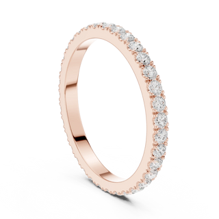 Angled view: Round Diamond Ring with Shared-Prong Setting in Rose Gold – Lab Grown – Driona Jewels
