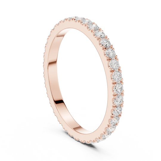 Angled view: Round Diamond Ring with Shared-Prong Setting in Rose Gold – Lab Grown – Driona Jewels
