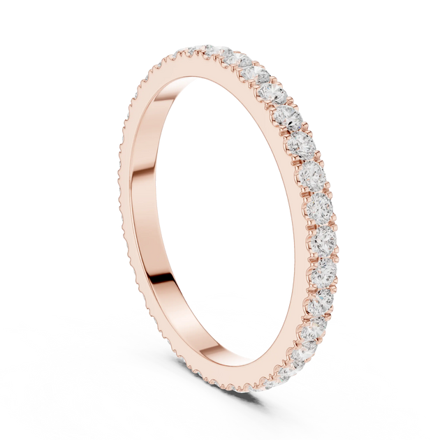 Angled view: Round Diamond Ring with Shared-Prong Setting in Rose Gold – Lab Grown – Driona Jewels
