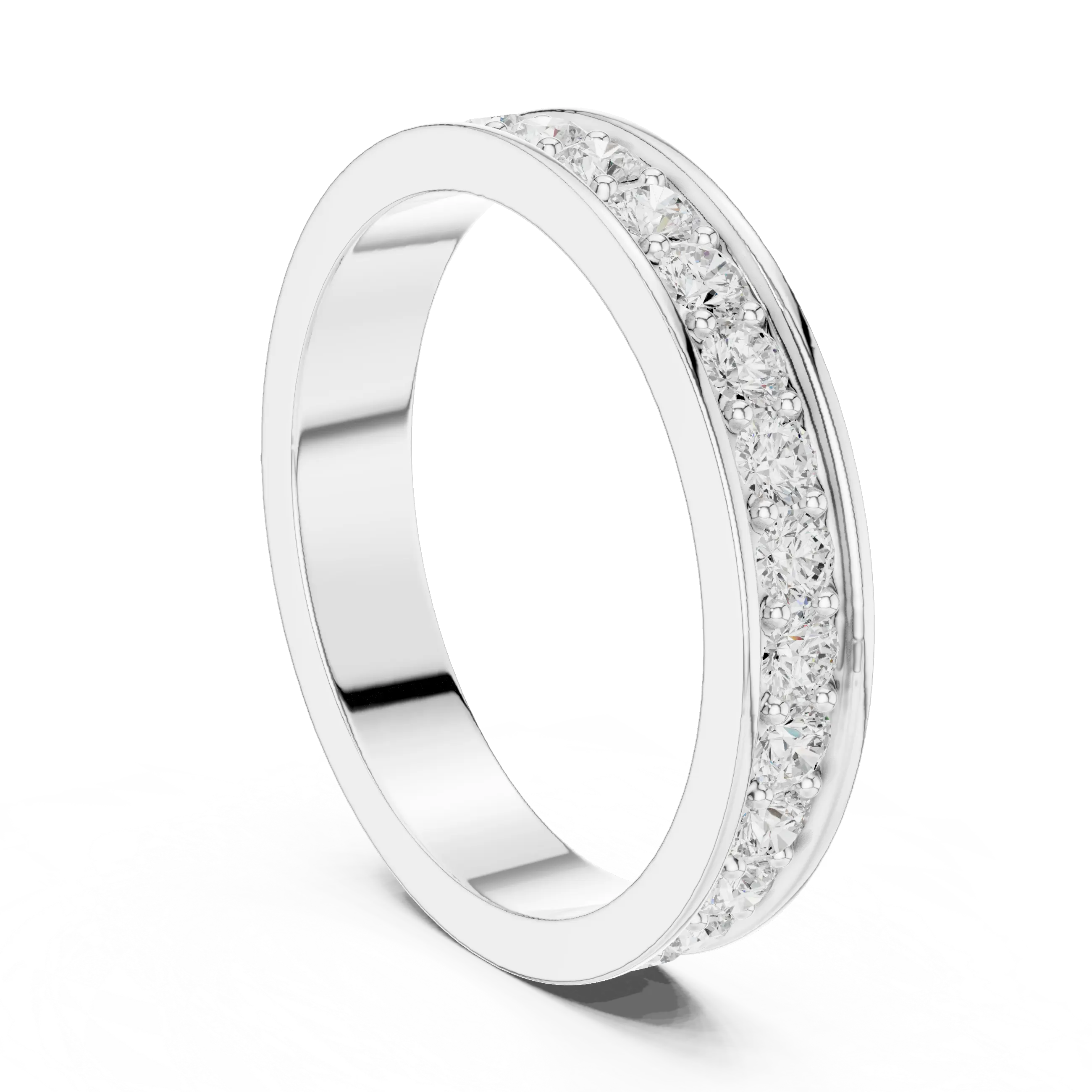 Angle View: Round Diamond Ring with Shared-Prong Setting in 14K White Gold – Lab Grown – Driona Jewels
