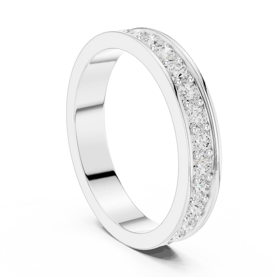 Angle View: Round Diamond Ring with Shared-Prong Setting in 14K White Gold – Lab Grown – Driona Jewels
