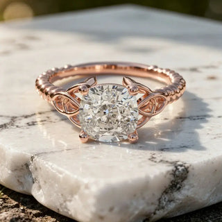 Front-view: Round Diamond Engagement Ring with Solitaire Setting in 14k Rose Gold - Lab Grown - Driona Jewels