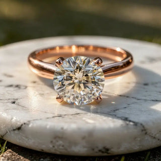 Front-view: Round Diamond Engagement Ring with Solitaire Setting in 14k Rose Gold - Lab Grown - Driona Jewels