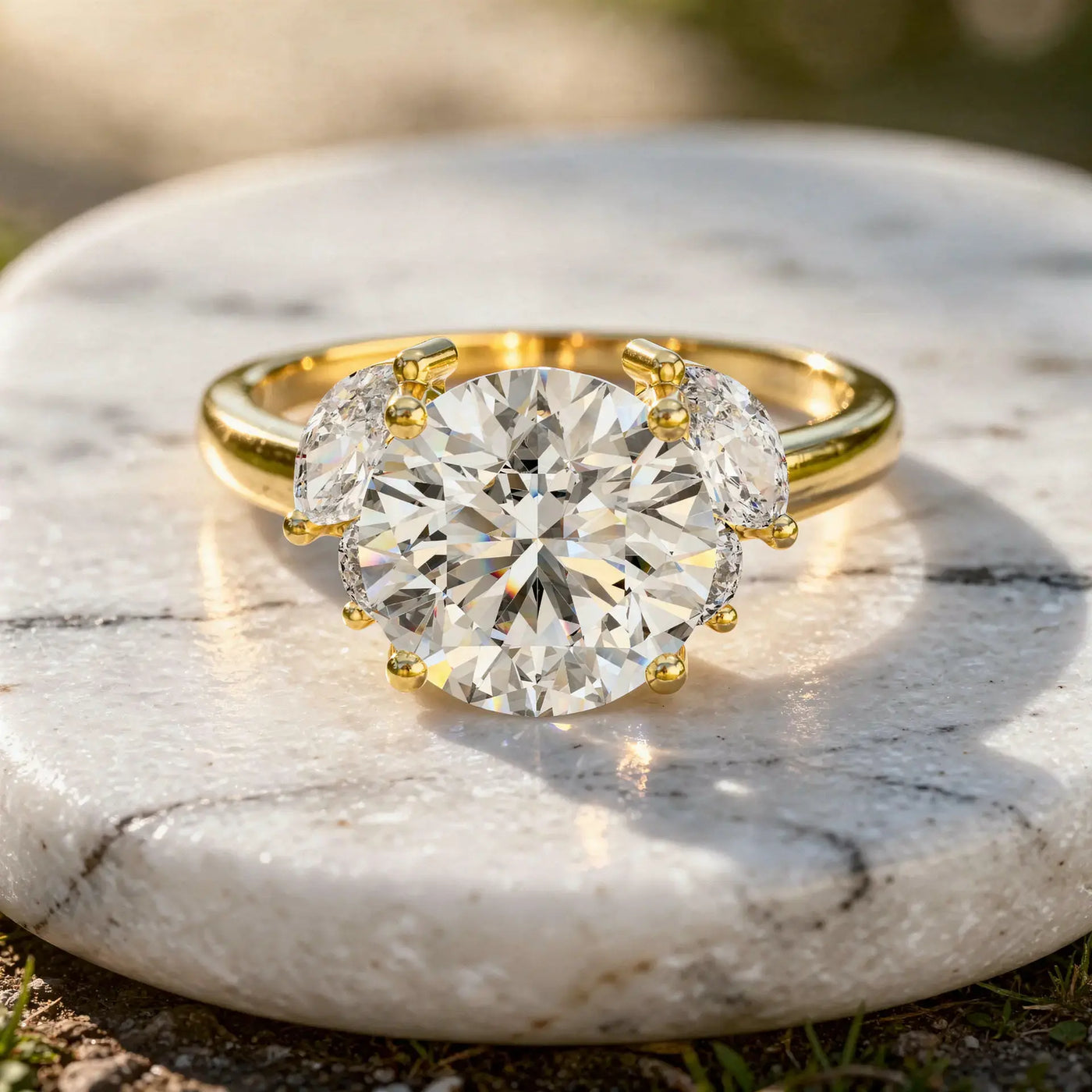 Front-view: Round Diamond Engagement Ring with Solitaire Setting in 14k Yellow Gold - Lab Grown - Driona Jewels