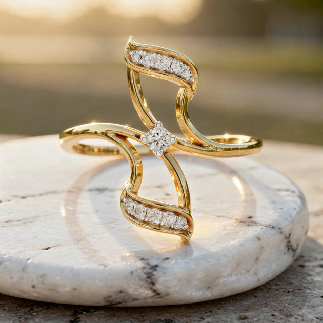 Three-quarter-view: Round Diamond Ring with Solitaire Setting in 14k Yellow Gold - Lab Grown - Driona Jewels