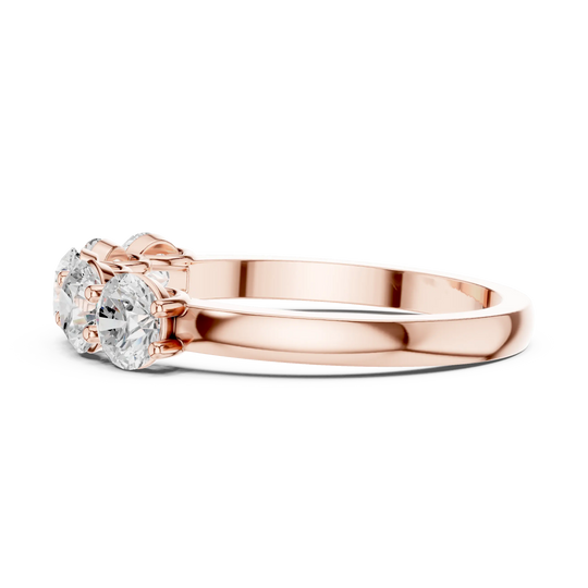 Side-Profile: Round Diamond Ring with Three-Stone Setting in 14k Rose Gold - Lab Grown - Driona Jewels