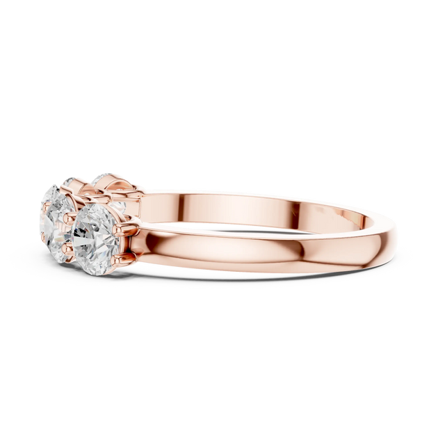 Side-Profile: Round Diamond Ring with Three-Stone Setting in 14k Rose Gold - Lab Grown - Driona Jewels