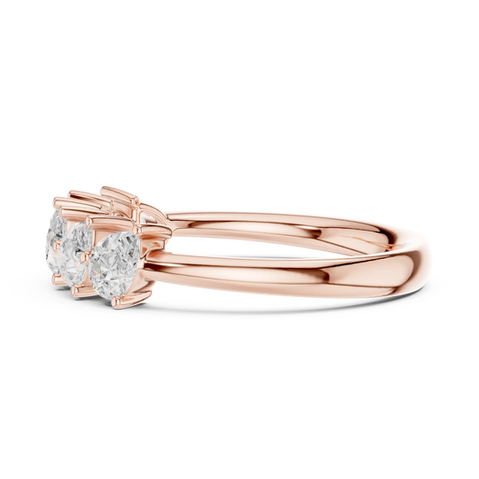 Side-Profile: Round Diamond Ring with Three-Stone Setting in 14k Rose Gold - Lab Grown - Driona Jewels