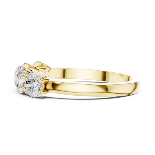 Side-Profile: Round Diamond Ring with Three-Stone Setting in 14k Yellow Gold - Lab Grown - Driona Jewels