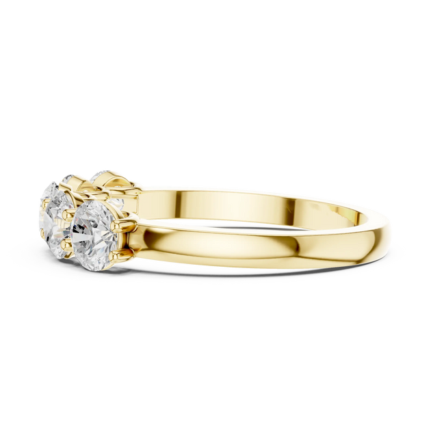 Side-Profile: Round Diamond Ring with Three-Stone Setting in 14k Yellow Gold - Lab Grown - Driona Jewels