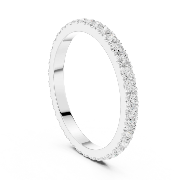 Angle View: Round Diamond Ring with U-pave Setting in 14K White Gold – Lab Grown – Driona Jewels
