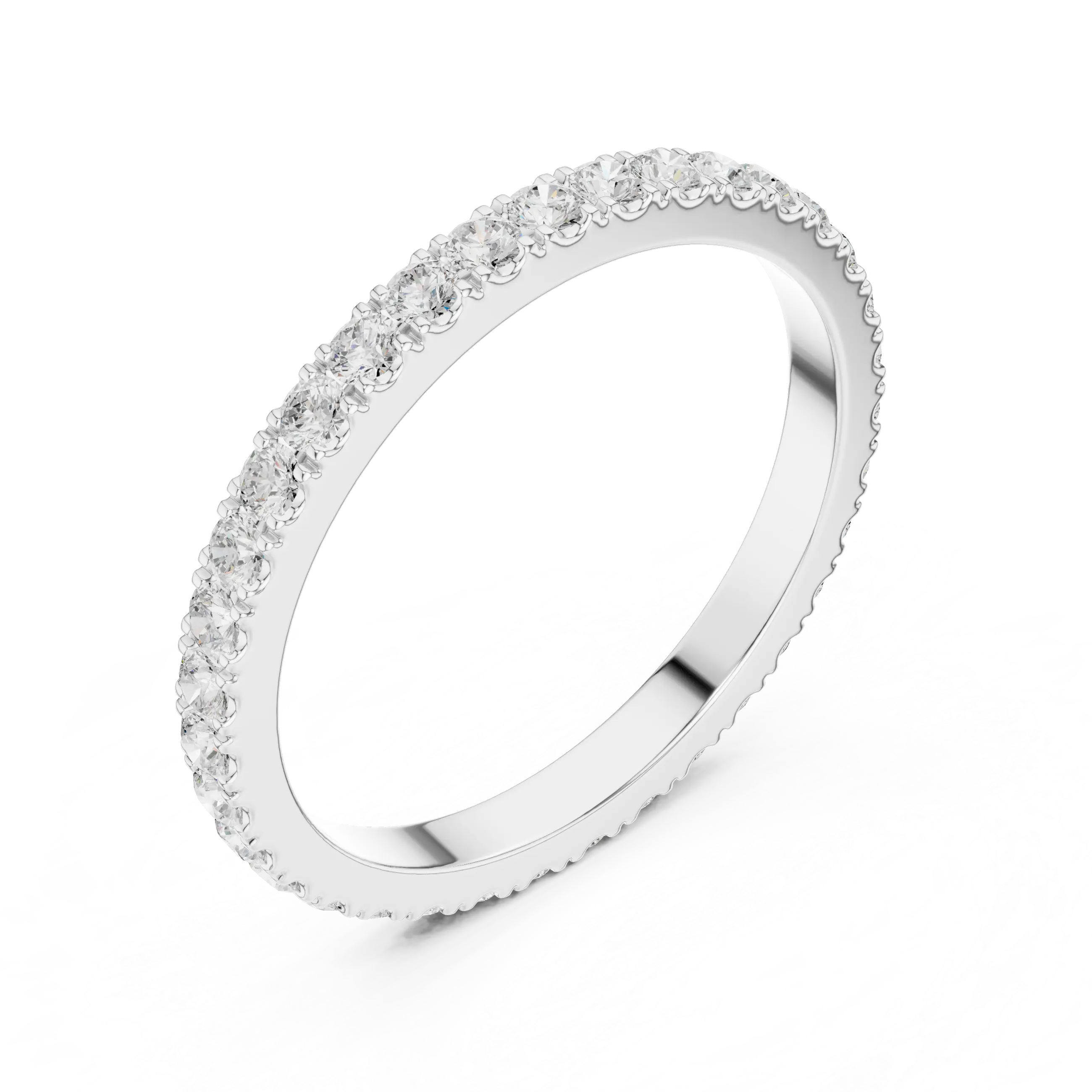 Angle View: Round Diamond Ring with U-Pave Setting in [Purity] White Gold – Lab Grown – Driona Jewels
