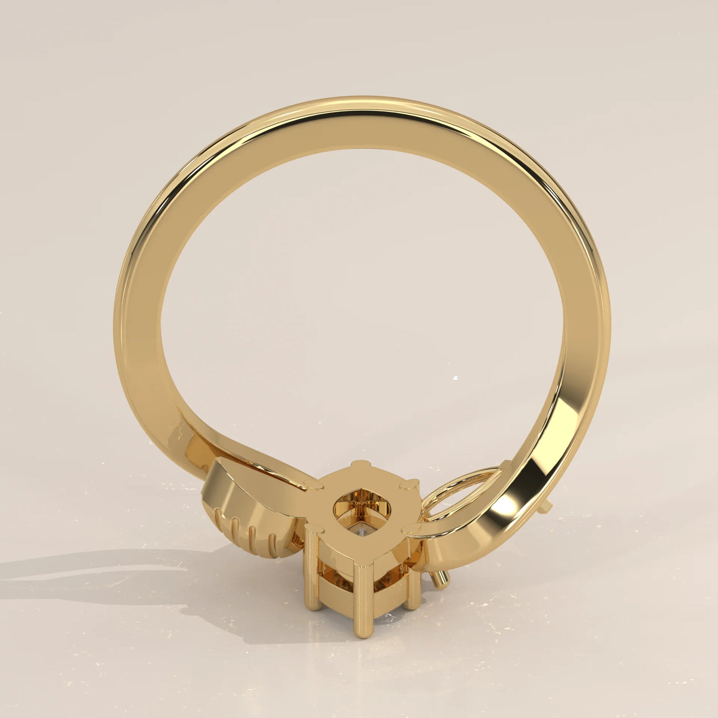 A detailed view of a 14k yellow gold ring with a central stone.