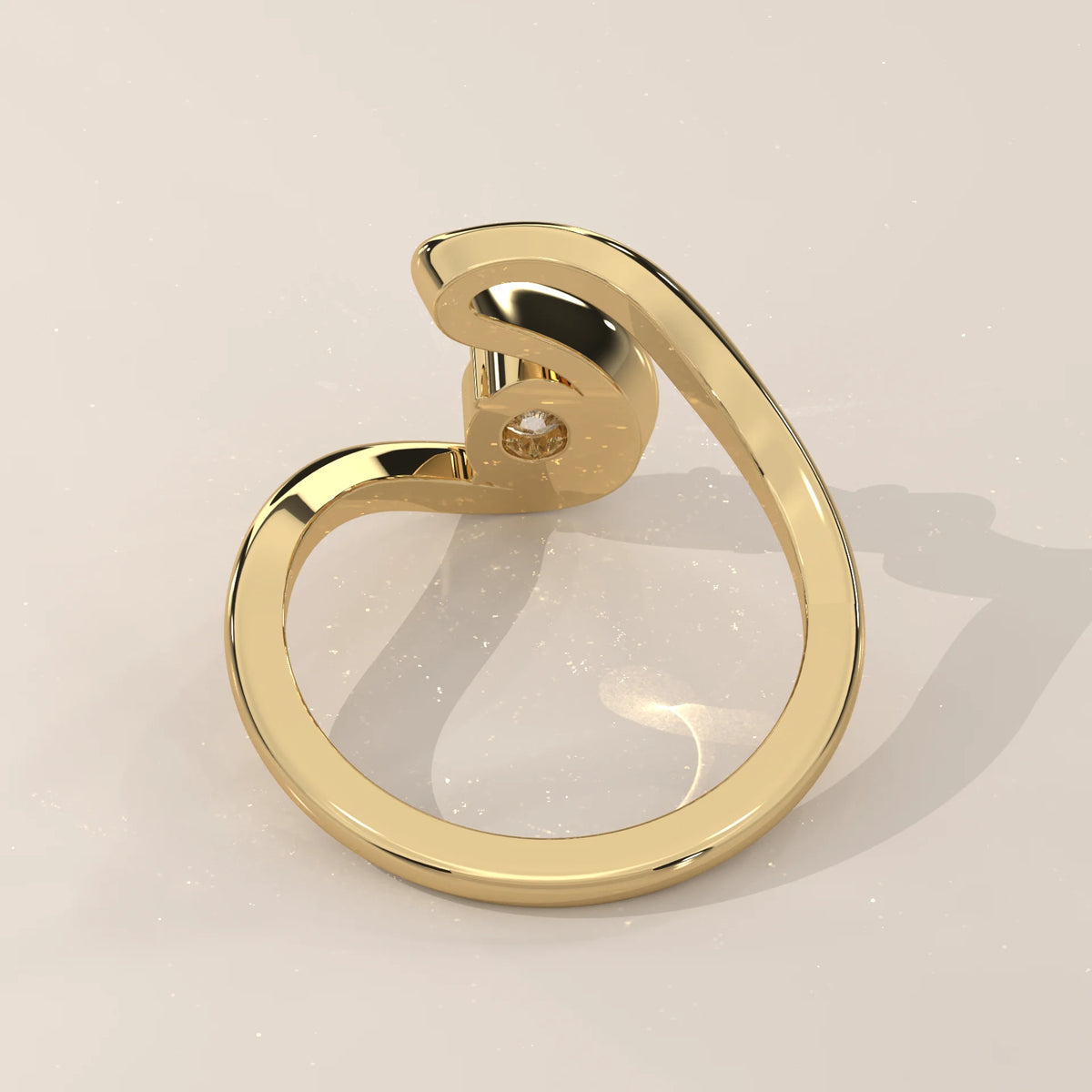 Oval Lab Grown Diamond S Curve Ring in Polished Round Wire in yellow gold, side profile view.