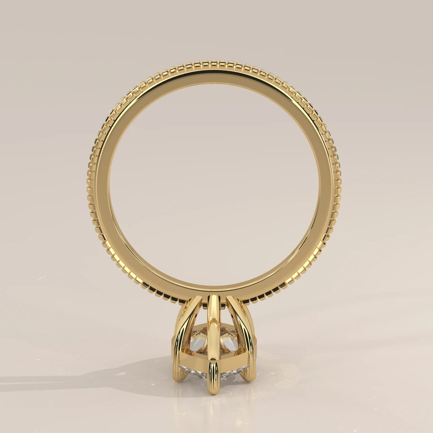 A 14k yellow gold ring with a large solitaire diamond.