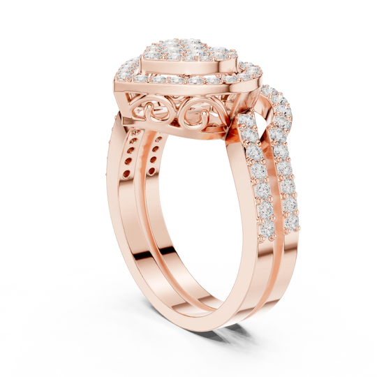 Side-Profile: Square Diamond Ring with Halo Setting in 14k Rose Gold - Lab Grown - Driona Jewels