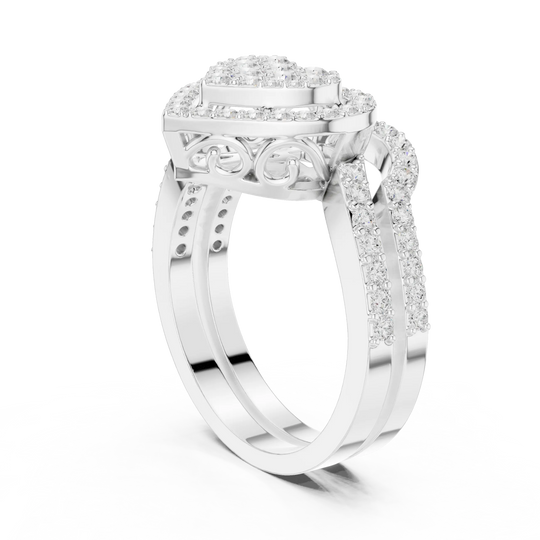 Side-Profile: Square Diamond Ring with Halo Setting in 14k White Gold - Lab Grown - Driona Jewels
