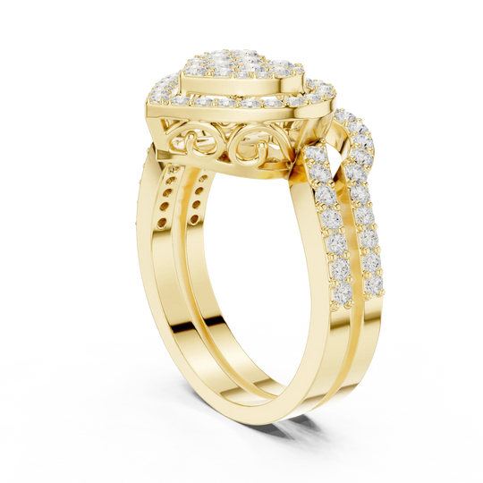 Side-Profile: Square Diamond Ring with Halo Setting in 14k Yellow Gold - Lab Grown - Driona Jewels