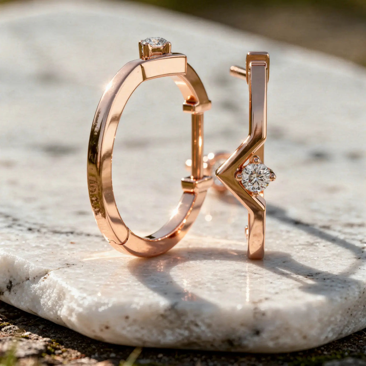Three-quarter-view: Princess Cut Diamond Ring with Bezel Setting in 14k Rose Gold - Lab Grown - Driona Jewels