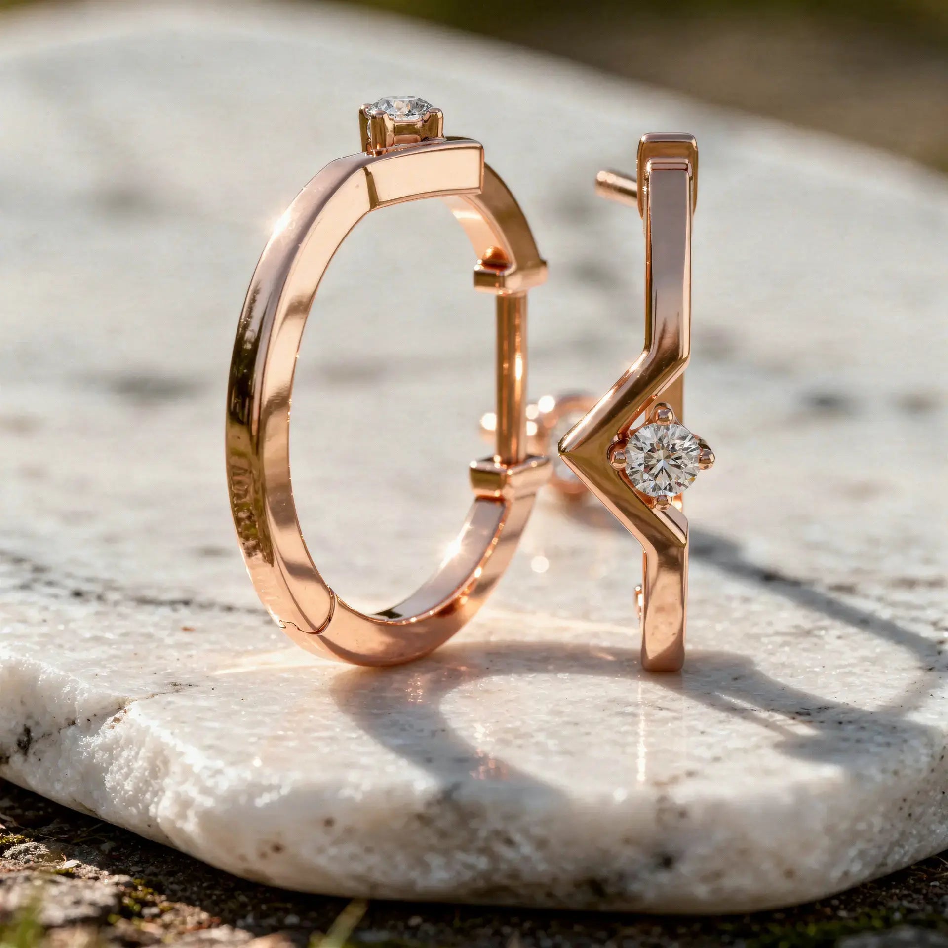 Three-quarter-view: Princess Cut Diamond Ring with Bezel Setting in 14k Rose Gold - Lab Grown - Driona Jewels