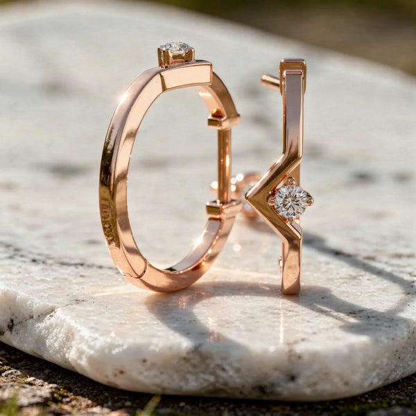Three-quarter-view: Princess Cut Diamond Ring with Bezel Setting in 14k Rose Gold - Lab Grown - Driona Jewels