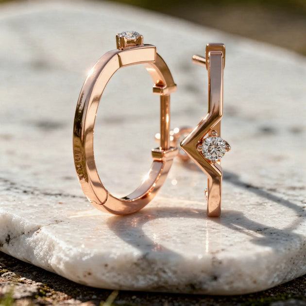 Three-quarter-view: Princess Cut Diamond Ring with Bezel Setting in 14k Rose Gold - Lab Grown - Driona Jewels