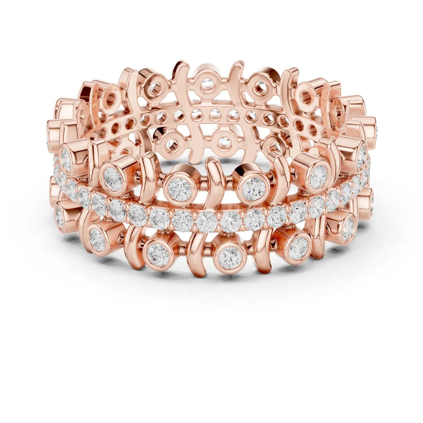 Front-view: Round Diamond Ring with Bezel Setting in 14k Rose Gold - Lab Grown - Driona Jewels