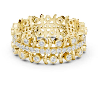 Front-view: Round Diamond Rings with Bezel Setting in 14k Yellow Gold - Lab Grown - Driona Jewels