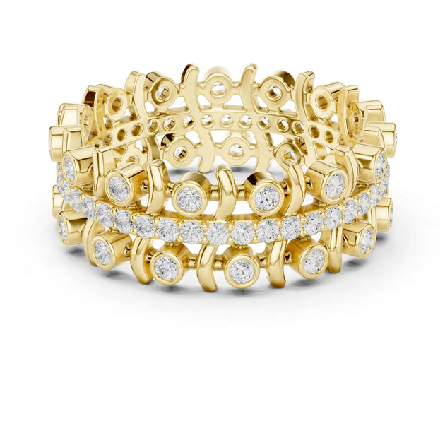 Front-view: Round Diamond Rings with Bezel Setting in 14k Yellow Gold - Lab Grown - Driona Jewels