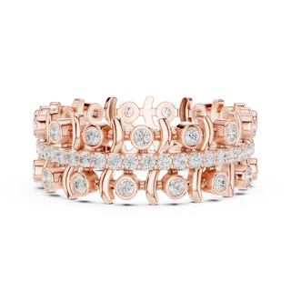 Front View: Round Diamond Rings with Pave Setting in 14k Rose Gold - Lab Grown - Driona Jewels