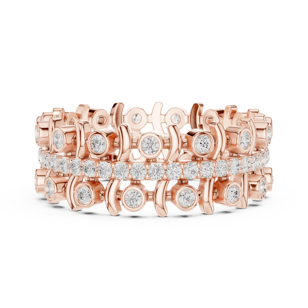 Front View: Round Diamond Rings with Pave Setting in 14k Rose Gold - Lab Grown - Driona Jewels