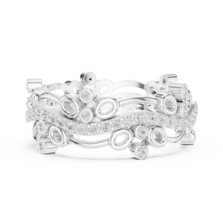 Flat Lay: Round Diamond Rings with Pave Setting in 14k White Gold - Lab Grown - Driona Jewels