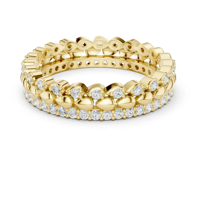 Front-View: Round Diamond Ring with Pave Setting in 14k Yellow Gold - Lab Grown - Driona Jewels
