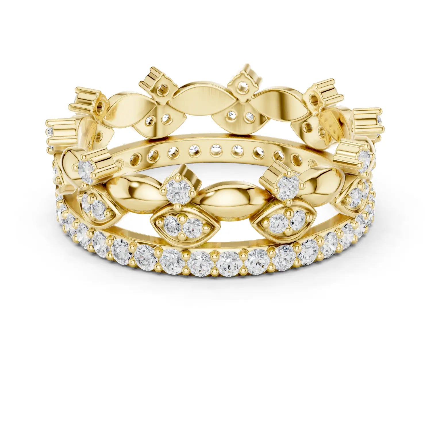 Top View: Round Diamond Ring with Pave Setting in 14k Yellow Gold - Lab Grown - Driona Jewels